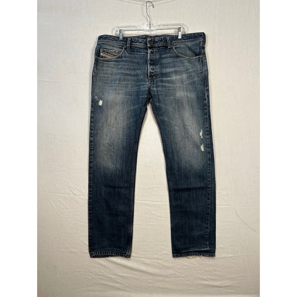 Diesel Industry Mens Straight Leg Distressed Blue Denim Jeans Size 38 Button Fly
